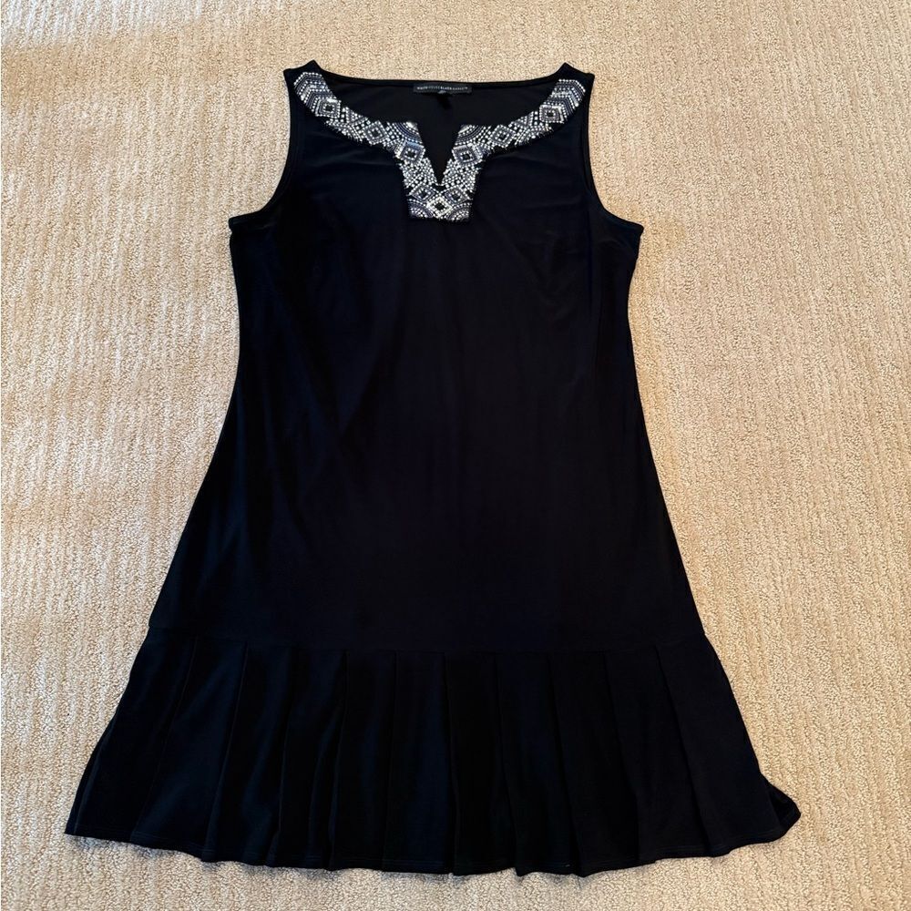 White House Black Market Black Flowy Dress with Embroidery on the Neckline